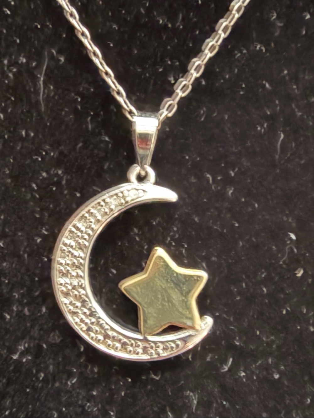 Moon and Star necklace, Sterling and gold plate